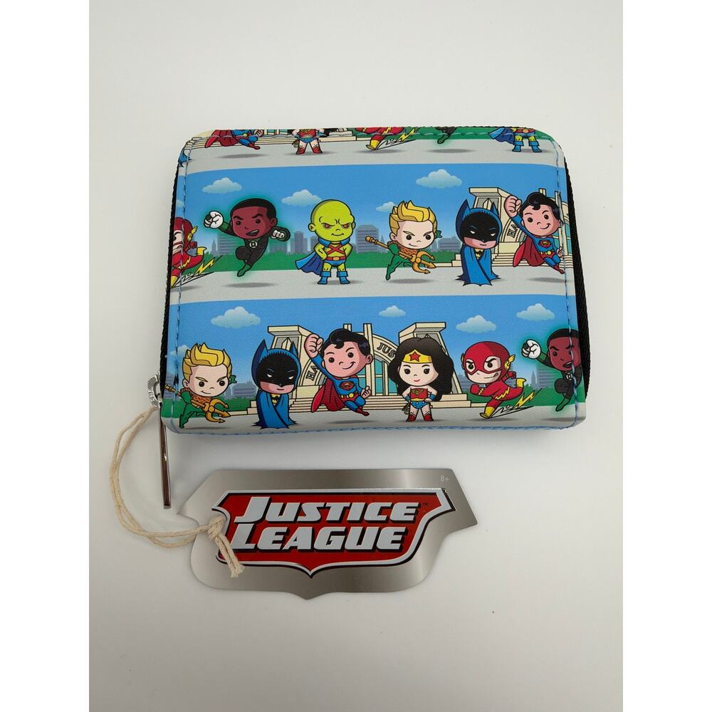 Loungefly DC Superheroes Chibi Lineup Zip Around Wallet NWT